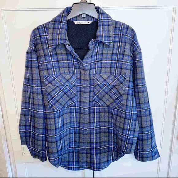 Zara Navy Checkered Blazer - Picture 1 of 5